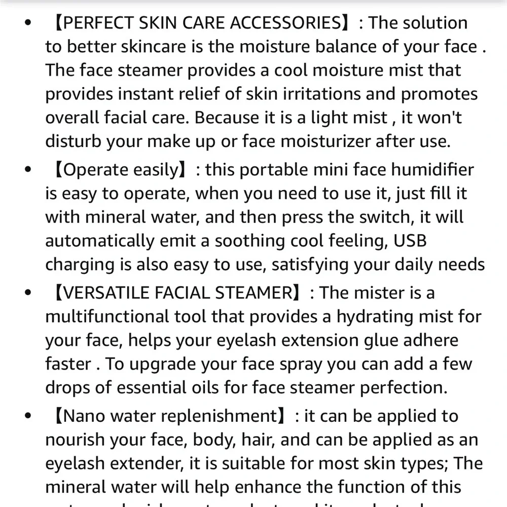 Nano USB rechargeable facial water sprayers